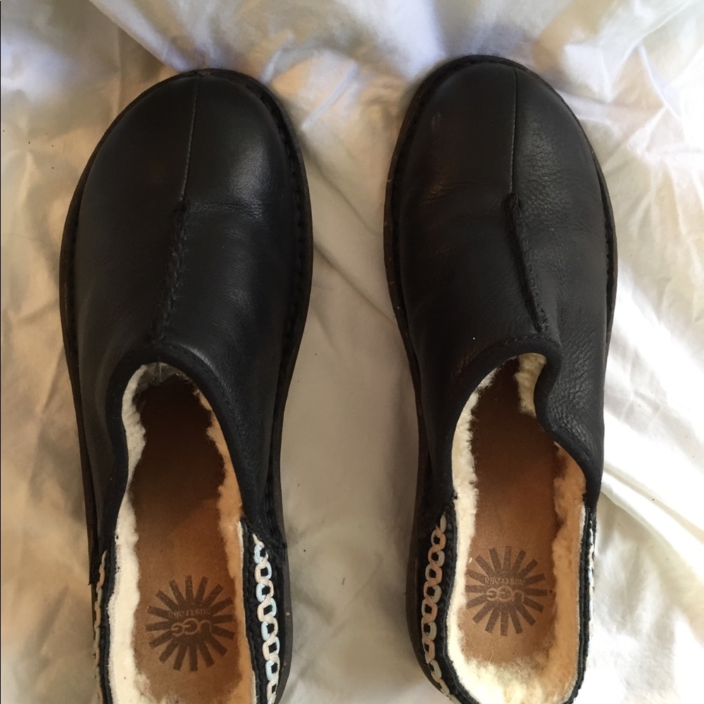 UGG black leather mules